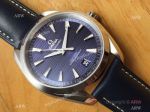 Swiss Quality Replica Omega Aqua Terra Watch Leather Strap Blue Dial Citizen 8215